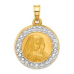 14k and White Rhodium Polished and Satin Hollow Our Lady of Sorrows Medal Round Pendant
