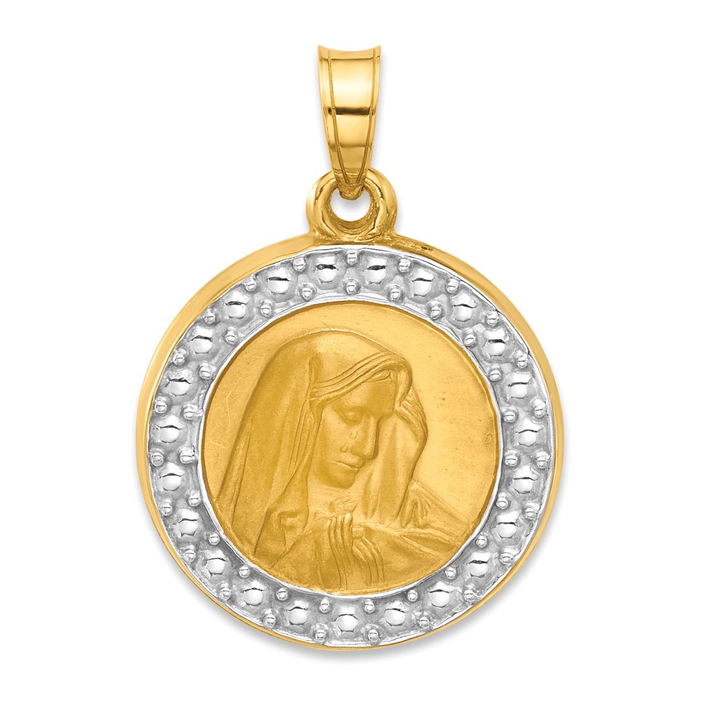XR2106.jpg 14k and White Rhodium Polished and Satin Hollow Our Lady of Sorrows Medal Round Pendant - Image 1