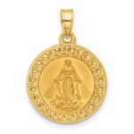 14K Polished and Satin Hollow Miraculous Medal Plain Back Pendant