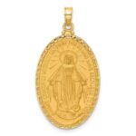 14k Polished and Satin Solid Miraculous Medal Oval Pendant
