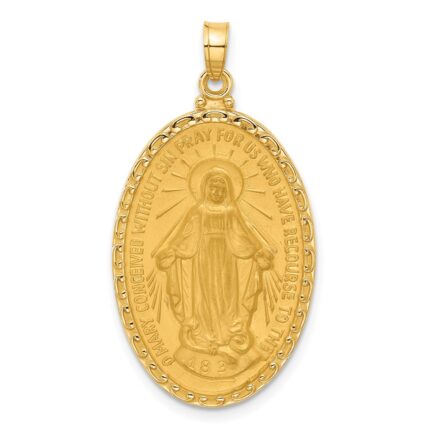 14k Polished and Satin Solid Miraculous Medal Oval Pendant