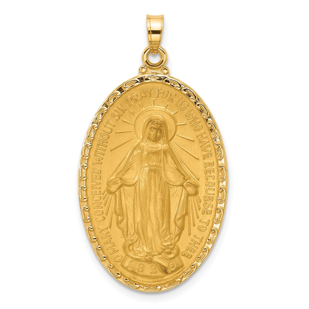 XR2121.jpg 14k Polished and Satin Solid Miraculous Medal Oval Pendant - Image 1