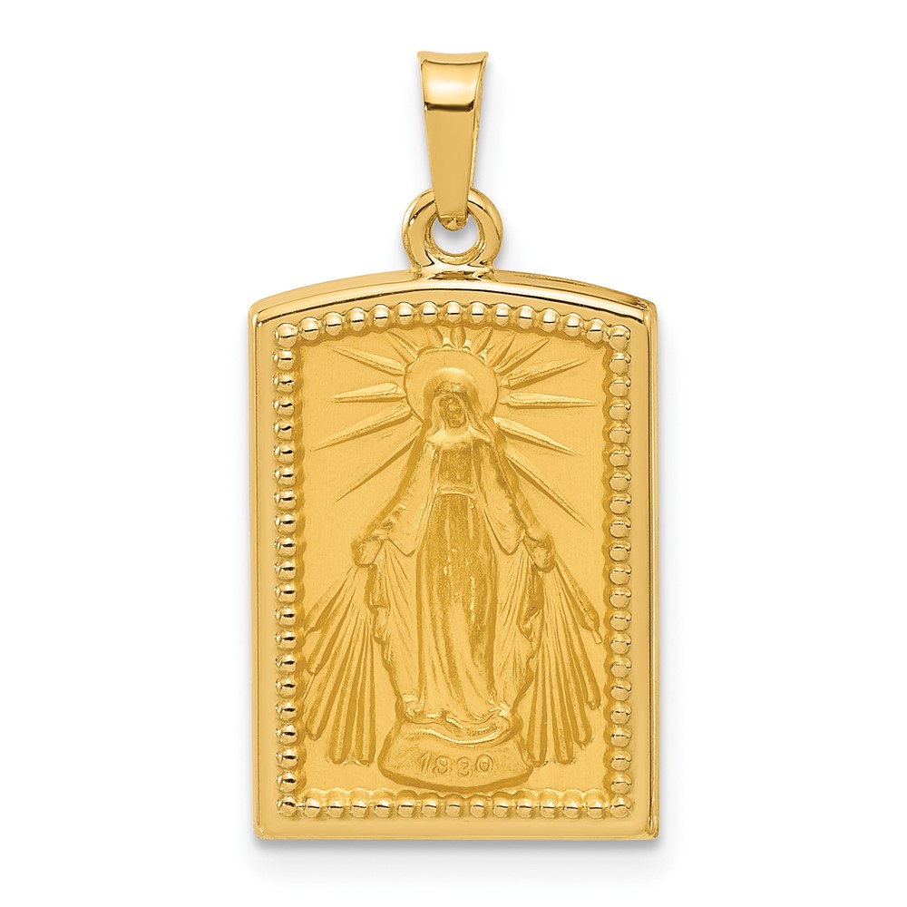 XR2126.jpg 14k Polished and Satin Hollow Miraculous Medal Rectangular Pendant - Image 1