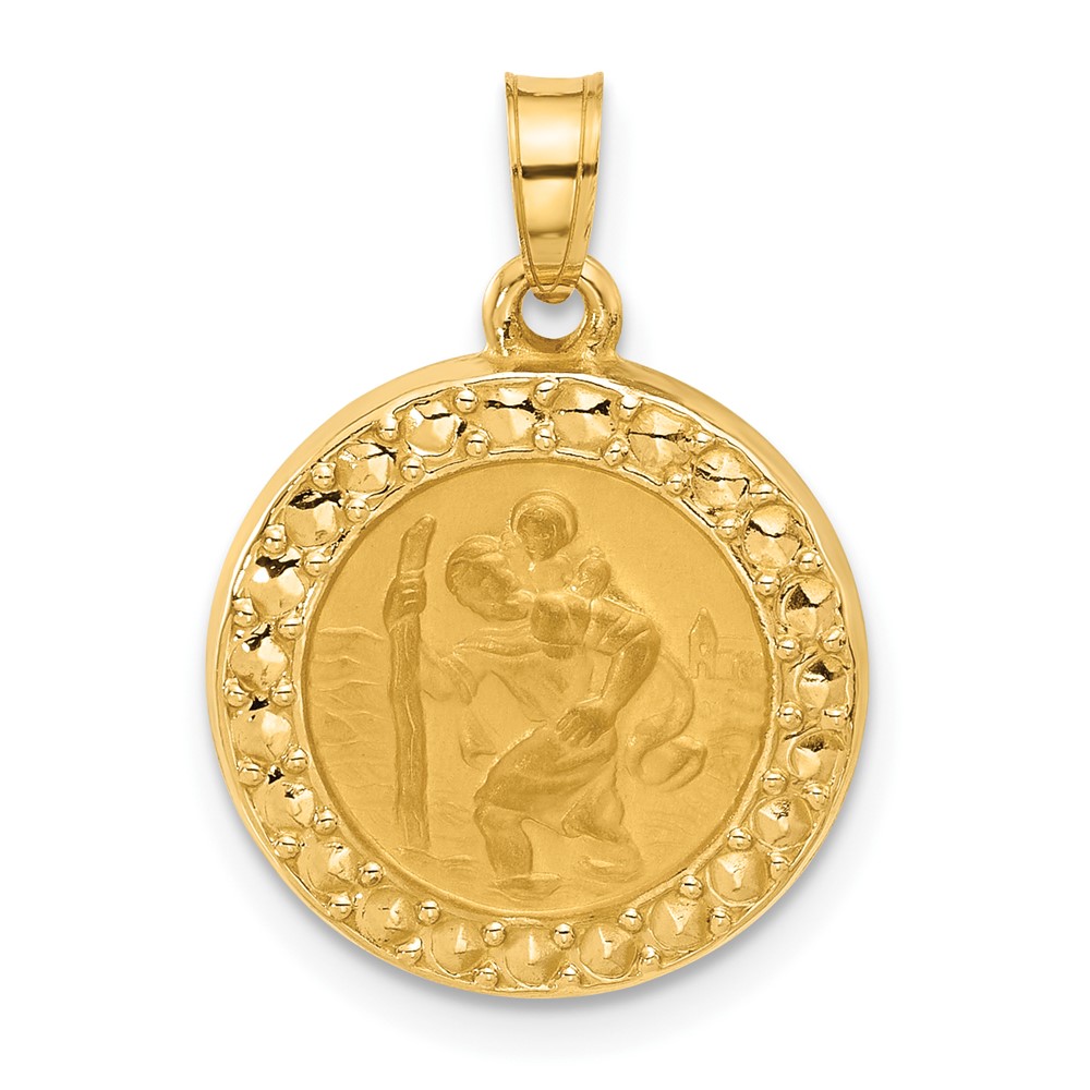 XR2136.jpg 14k Polished and Satin Hollow St. Christopher Medal Round Pendant - Image 1