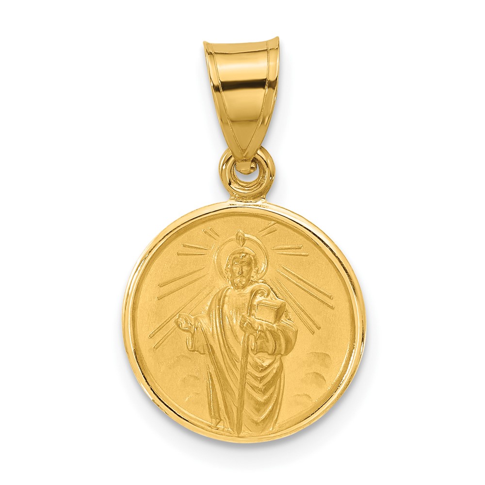 XR2145.jpg 14k Polished and Satin Solid St Jude Thaddeus Medal Round Charm - Image 1