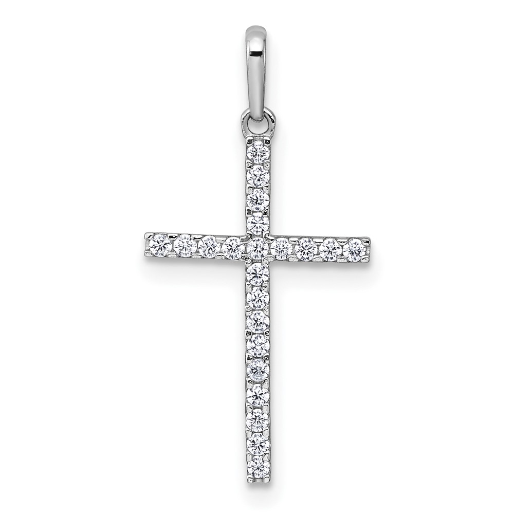 XR2166.jpg 14k White Gold Polished CZ Latin Cross Pendant - Image 1
