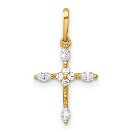 14k Polished and Beaded Fancy CZ Cross Charm / Pendant