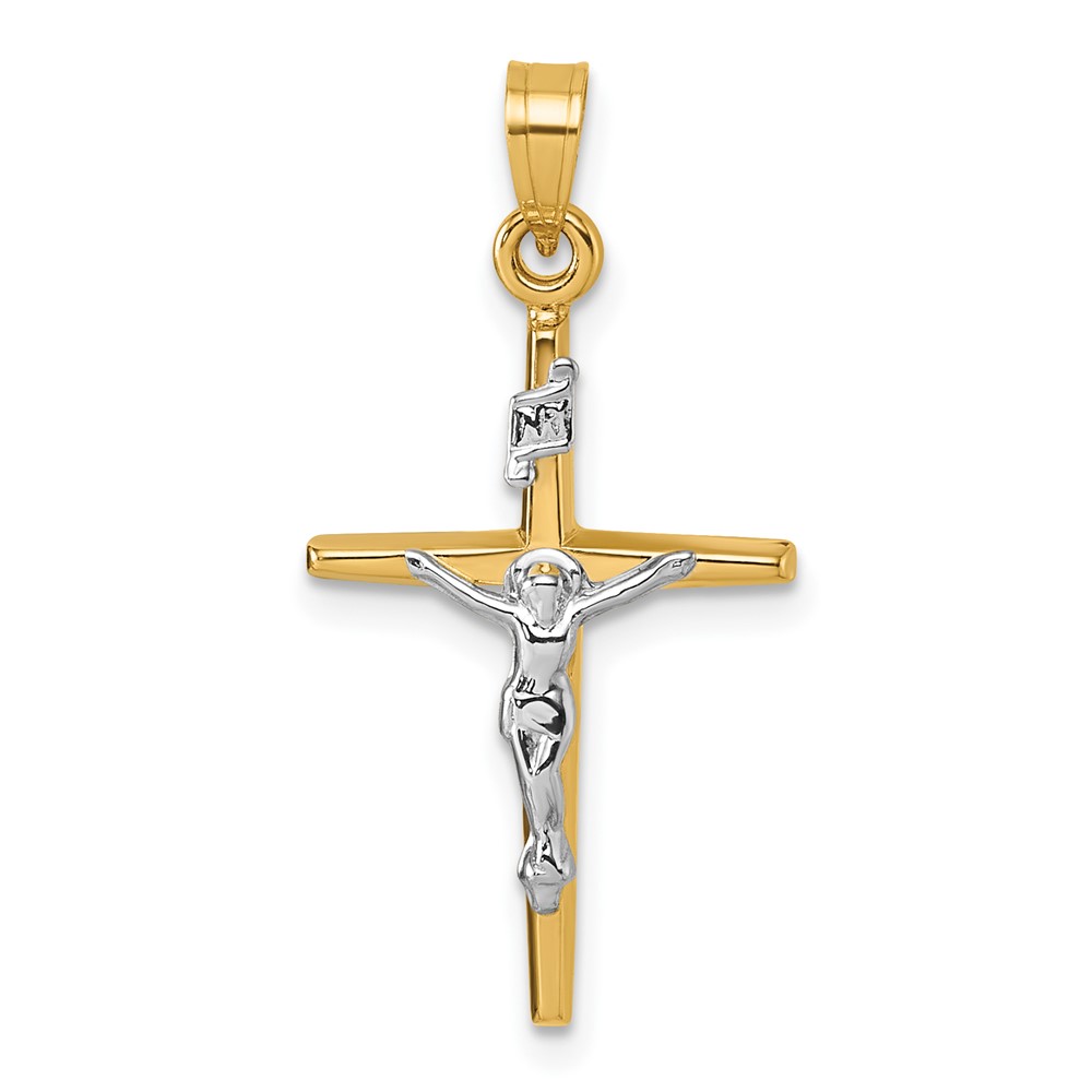 XR2177.jpg 14k with White Rhodium Polished INRI Crucifix Cross Pendant - Image 1