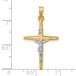 14k with White Rhodium Polished INRI Crucifix Cross Pendant - Image 4