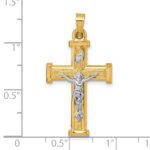 14k with White Rhodium Polished and Textured INRI Crucifix Cross Pendant - Image 4