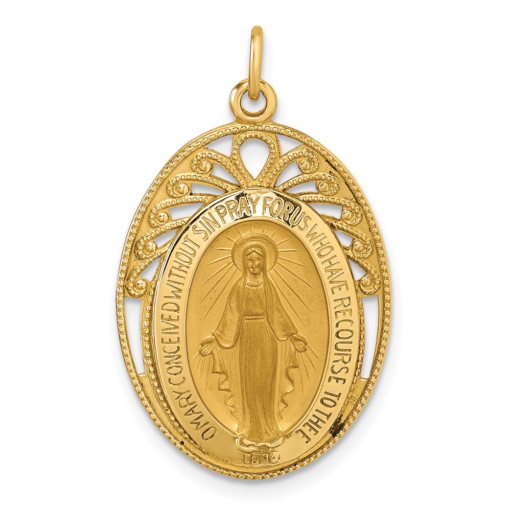 XR2186.jpg 14k Polished and Satin Semi-solid Miraculous Medal in Frame Oval Pendant - Image 1