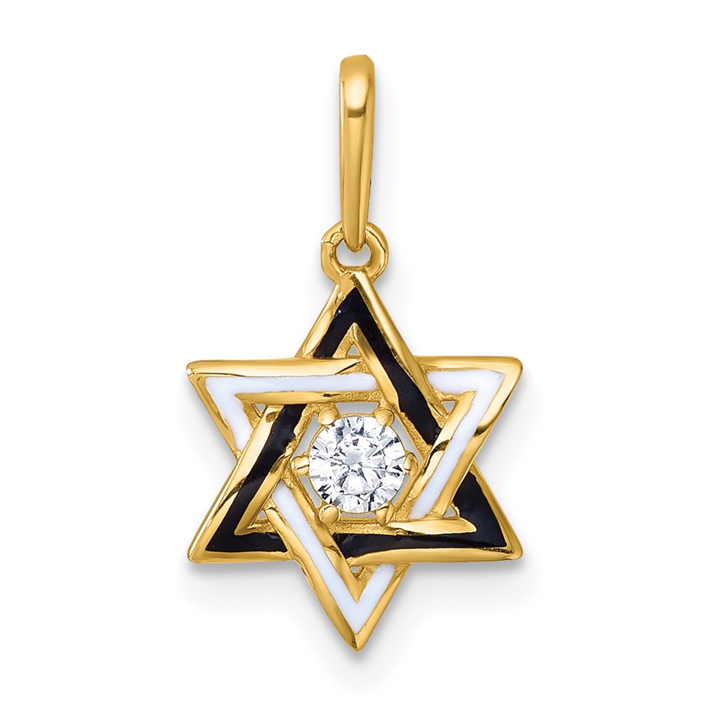 XR2191.jpg 14k Polished Black and White Enameled and CZ Star of David Charm / Pendant - Image 1