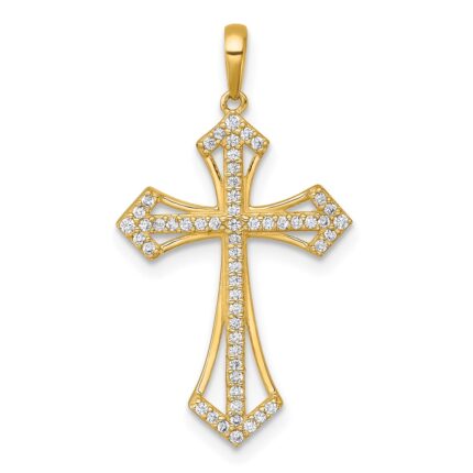 14k Polished Fancy CZ Passion Cross Pendant