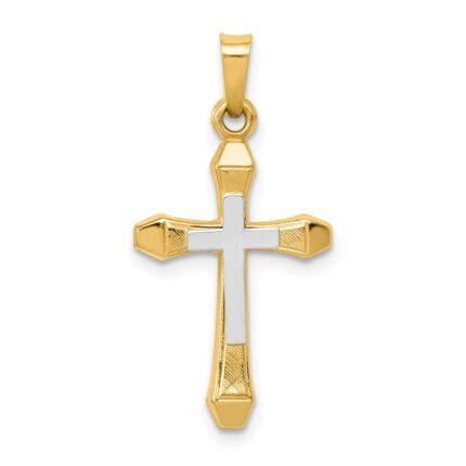14k and White Rhodium Hollow Cross Pendant
