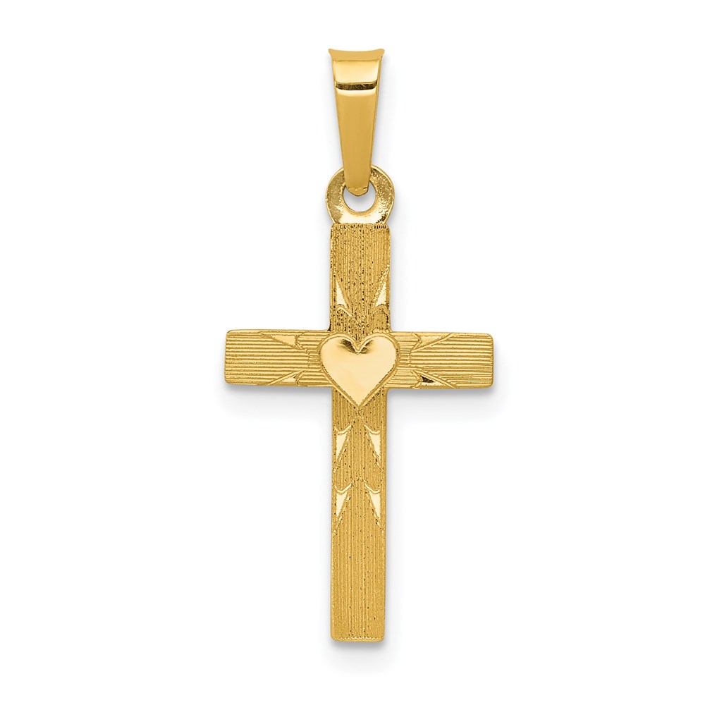 XR256.jpg 14k Small Hollow Textured with Heart Reversible to All Polished Cross Charm - Image 1