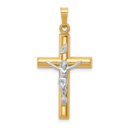 14k Two-tone INRI Hollow Crucifix Pendant