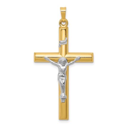 14k Two-tone INRI Hollow Crucifix Pendant