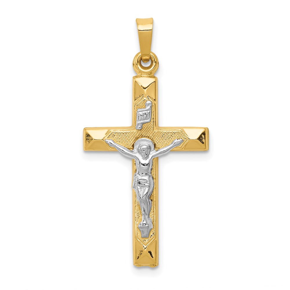 XR311.jpg 14k Two-tone INRI Hollow Crucifix Pendant - Image 1