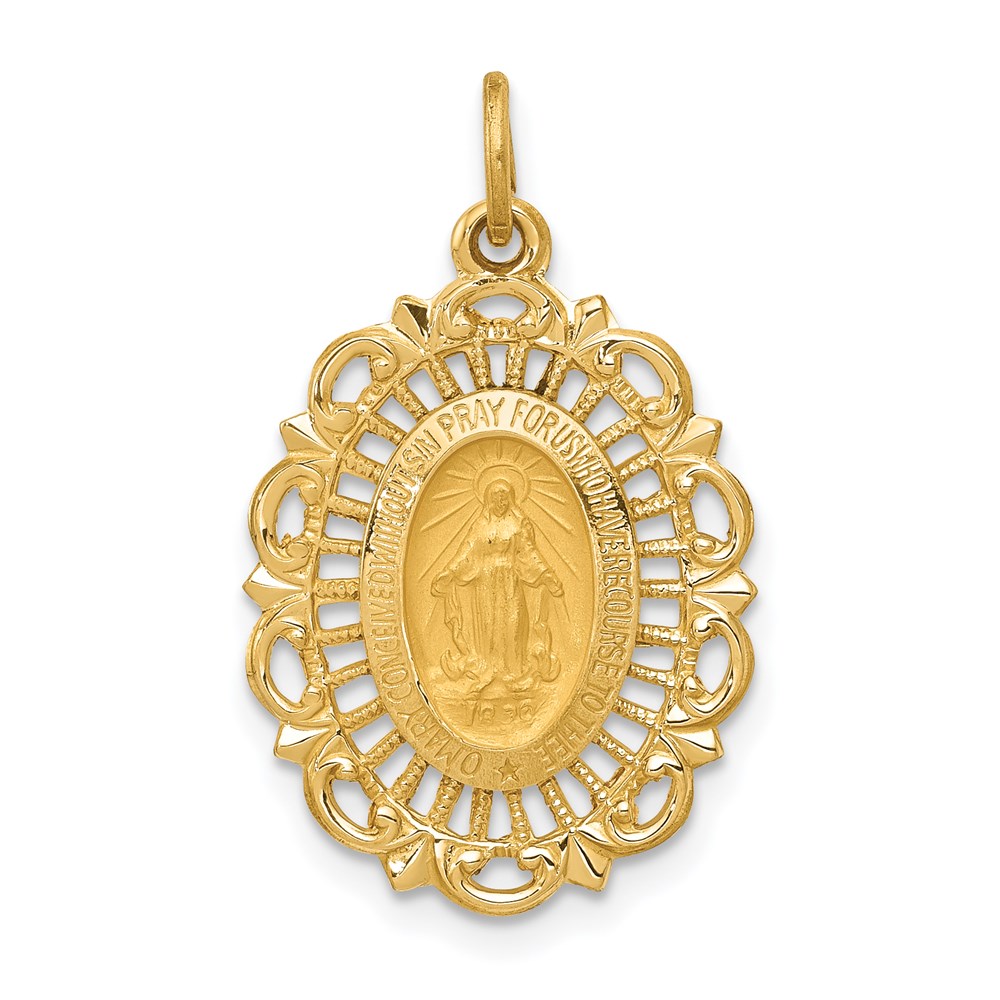 XR331.jpg 14k Polished and Satin Solid Miraculous Medal Scalloped Edge Oval Pendant - Image 1