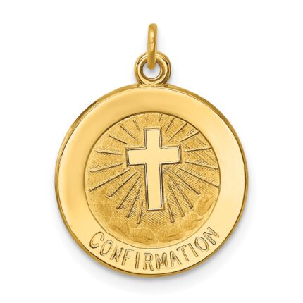 14k Polished and Satin Solid CONFIRMATION with Cross Charm