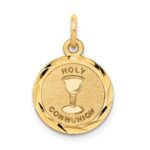 14k Polished and Satin Solid HOLY COMMUNION Diamond-cut Edge Round Disc Charm