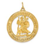 14k Polished and Satin Solid Large Cut-out St. Christopher Medal Round Pendant