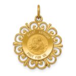 14k Polished and Satin Solid Saint Anthony Medal with Scalloped Edge Charm