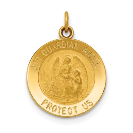 14k Polished and Satin Solid Our Guardian Angel Medal Charm