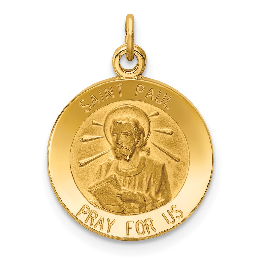 XR409.jpg 14k Polished and Satin Solid Saint Paul Medal Round Charm - Image 1