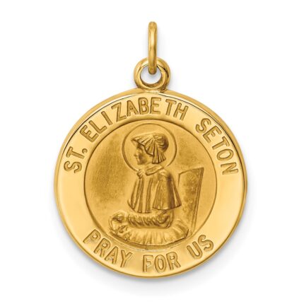 14k Polished and Satin Solid Saint Elizabeth Seton Medal Round Charm