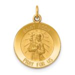 14k Polished and Satin Solid Saint Roch Medal Round Charm