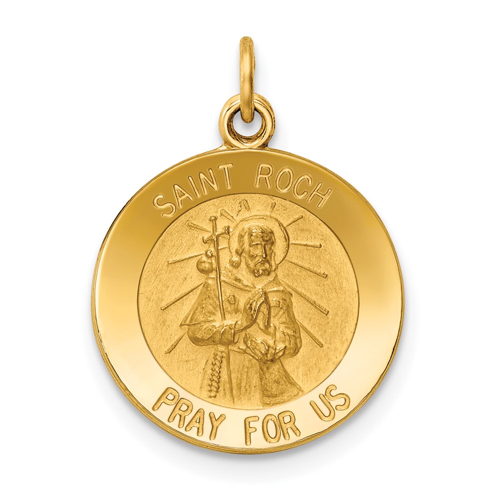 XR414.jpg 14k Polished and Satin Solid Saint Roch Medal Round Charm - Image 1