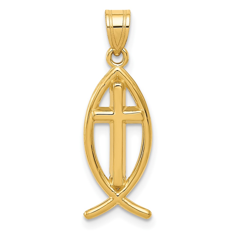 XR455.jpg 14k Cross Ichthus Fish Pendant - Image 1