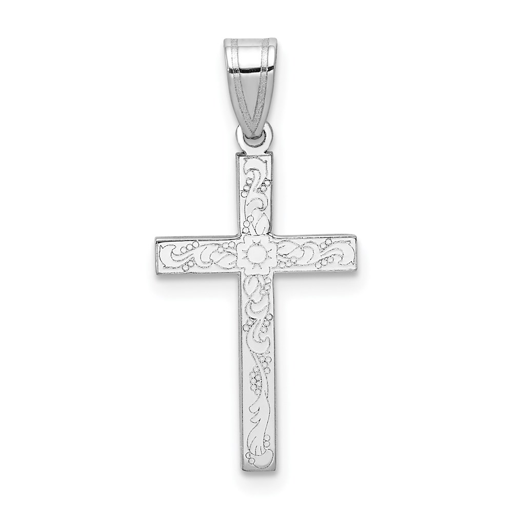 XR484.jpg 14K White Gold Floral Cross Charm - Image 1