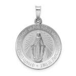 14k White Gold Polished and Satin Solid Miraculous Medal Round Pendant