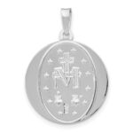 14k White Gold Polished and Satin Solid Miraculous Medal Round Pendant - Image 4