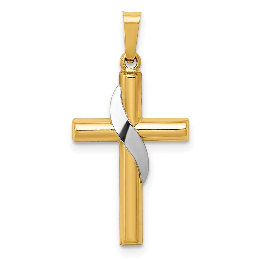 XR561.jpg 14K Two-Tone Hollow Cross with Drape Charm - Image 1