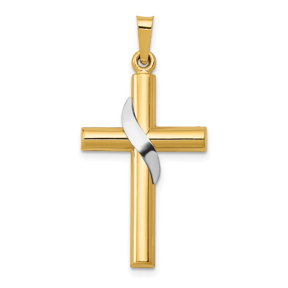 XR562.jpg 14K Two-Tone Hollow Cross with Drape Charm - Image 1