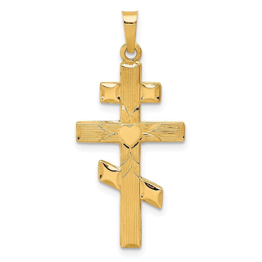 XR582.jpg 14K Eastern Orthodox Cross with Heart Pendant - Image 1