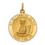 14k Polished and Satin Solid Saint Elizabeth Seton Medal Round Pendant