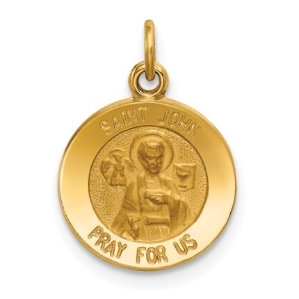 14k Polished and Satin Solid Saint John Medal Round Charm