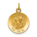 14k Polished and Satin Solid Saint Mark Medal Round Charm