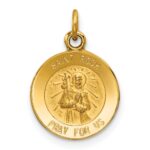14k Polished and Satin Solid Saint Roch Medal Round Charm