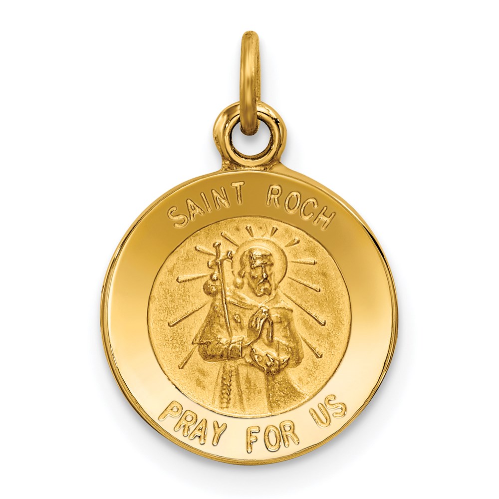 XR635.jpg 14k Polished and Satin Solid Saint Roch Medal Round Charm - Image 1