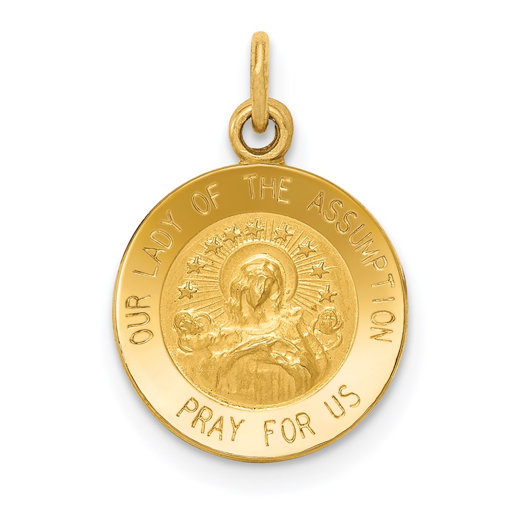 XR639.jpg 14k Polished and Satin Solid Our Lady Of The Assumption Medal Round Charm - Image 1