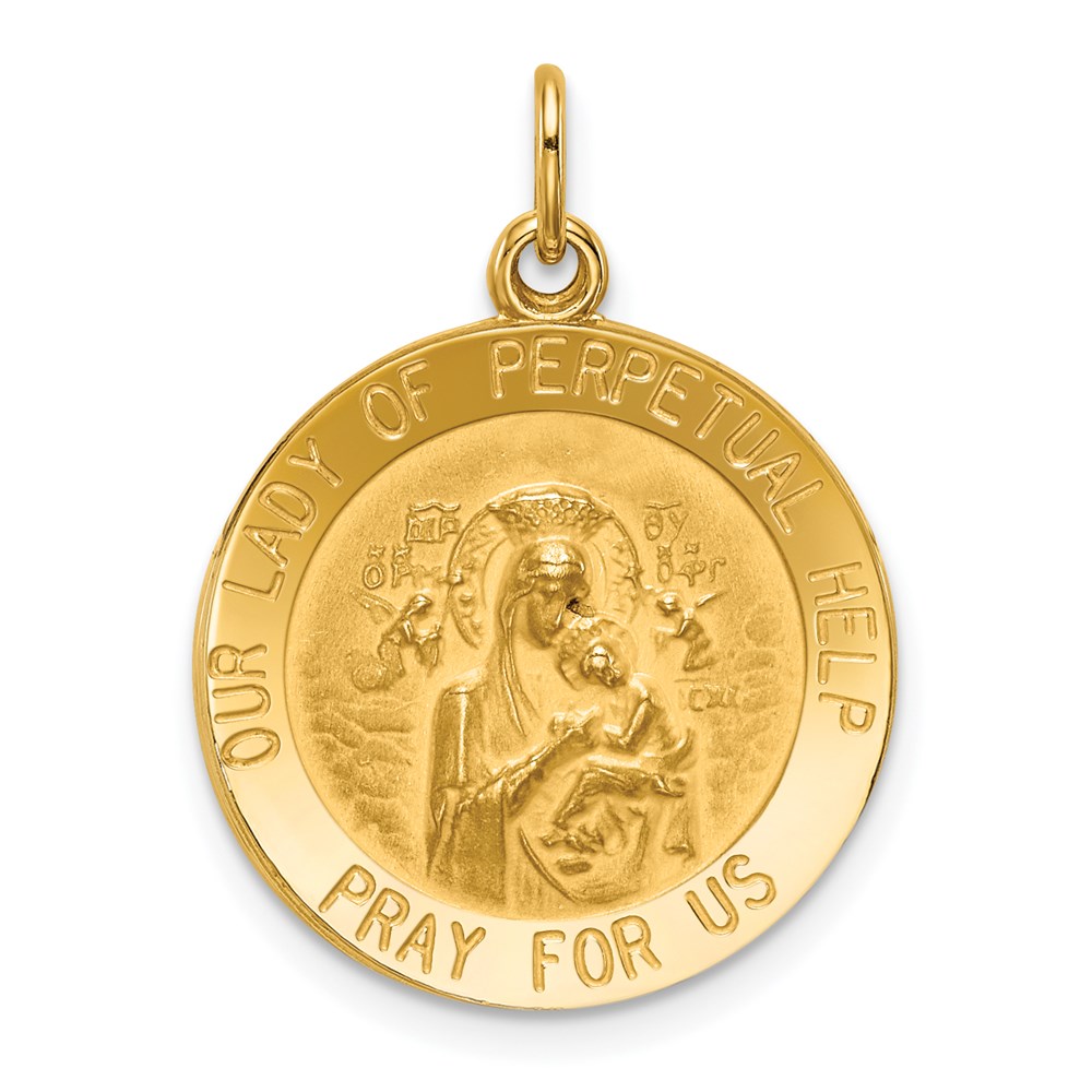 XR643.jpg 14k Polished and Satin Solid Our Lady of Perpetual Help Medal Round Pendant - Image 1