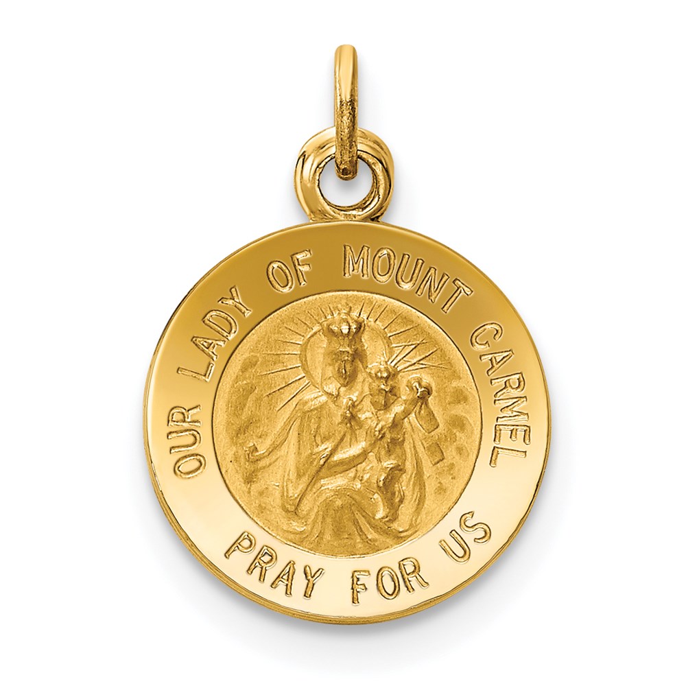 XR651.jpg 14k Polished and Satin Solid Our Lady of Mt. Carmel Medal Round Charm - Image 1