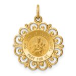 14k Polished and Satin Solid Our Lady of Mt. Carmel Medal Scalloped Edge Round Charm