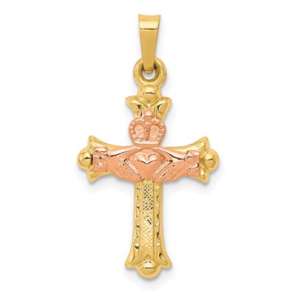 14k Two-tone Claddagh Cross Pendant
