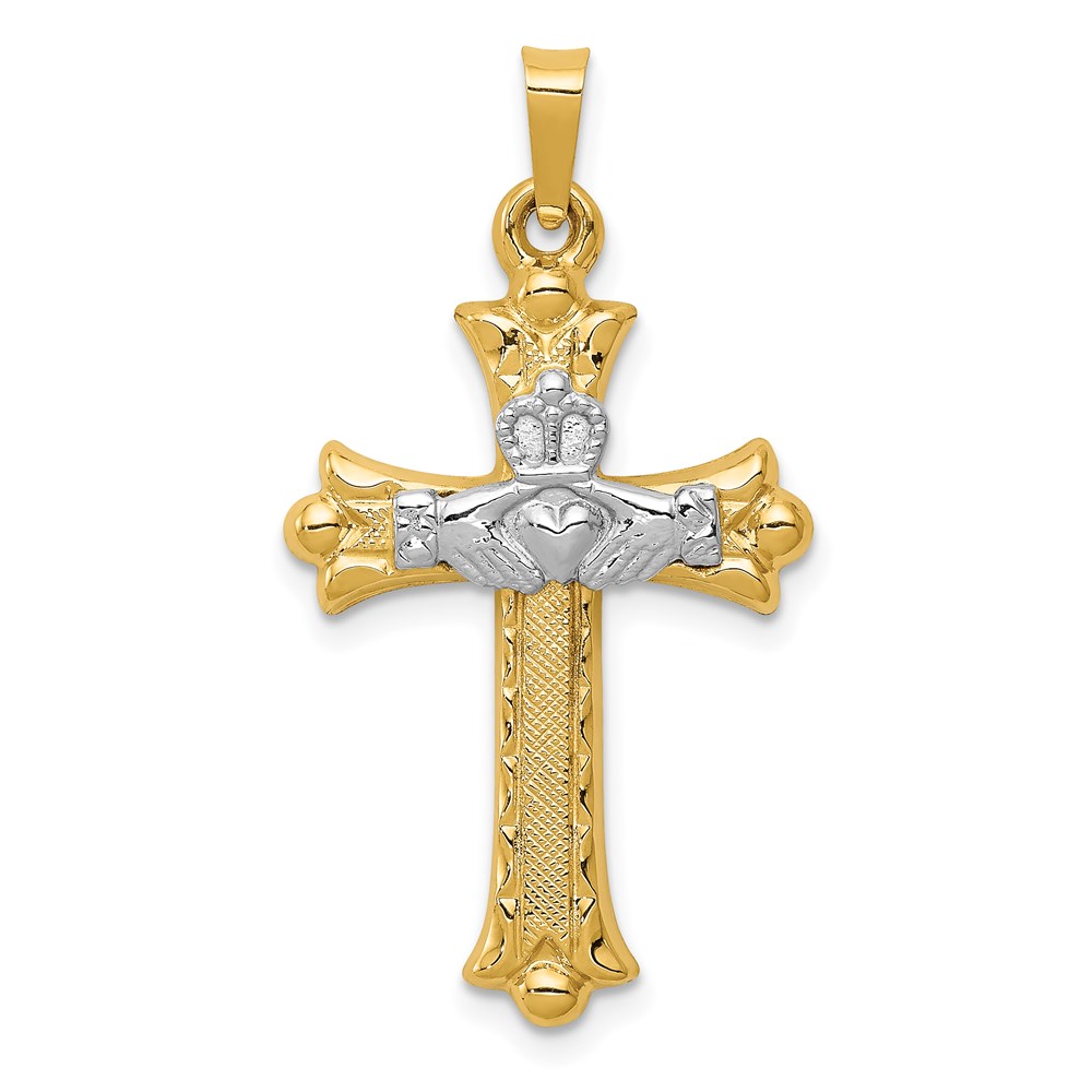 XR718.jpg 14k Two-tone Claddagh Cross Pendant - Image 1
